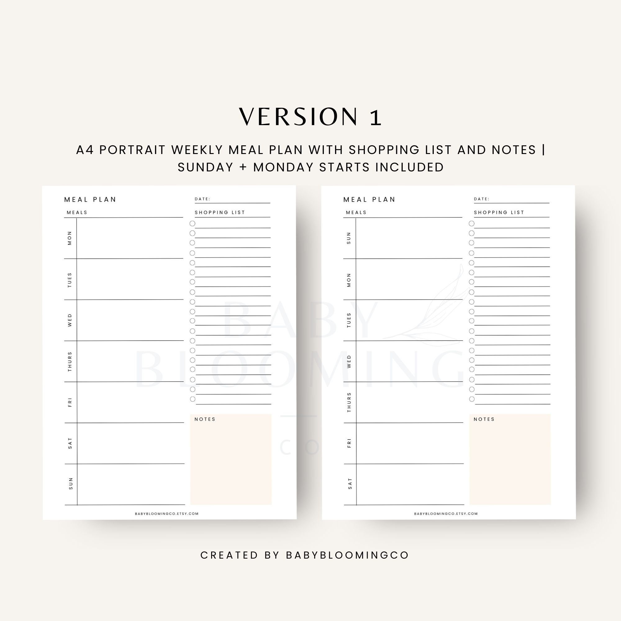 Minimalist Meal Planner Printable Food Plan Template Grocery Shopping ...