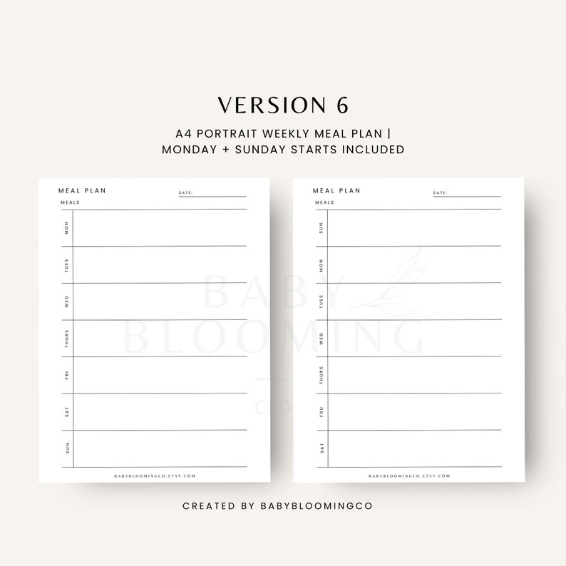 Minimalist Meal Planner Printable Food Plan Template Grocery Shopping ...