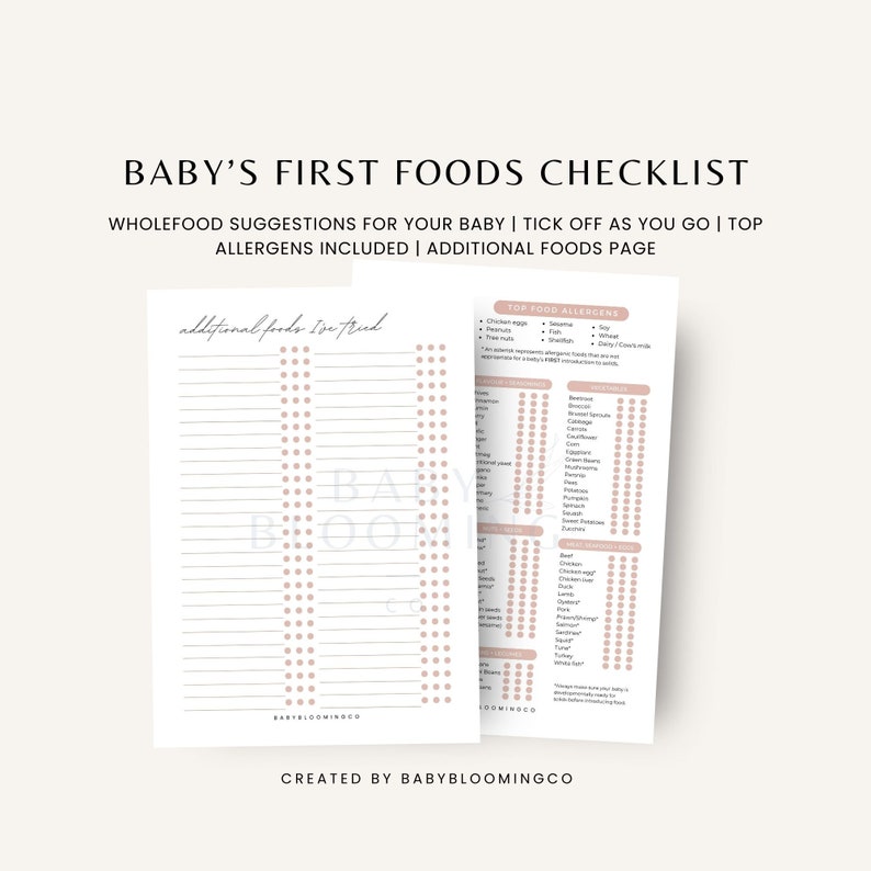 101 Foods Before One Neutral Baby Food Tracker Starting Solids First Food Checklist Baby Led