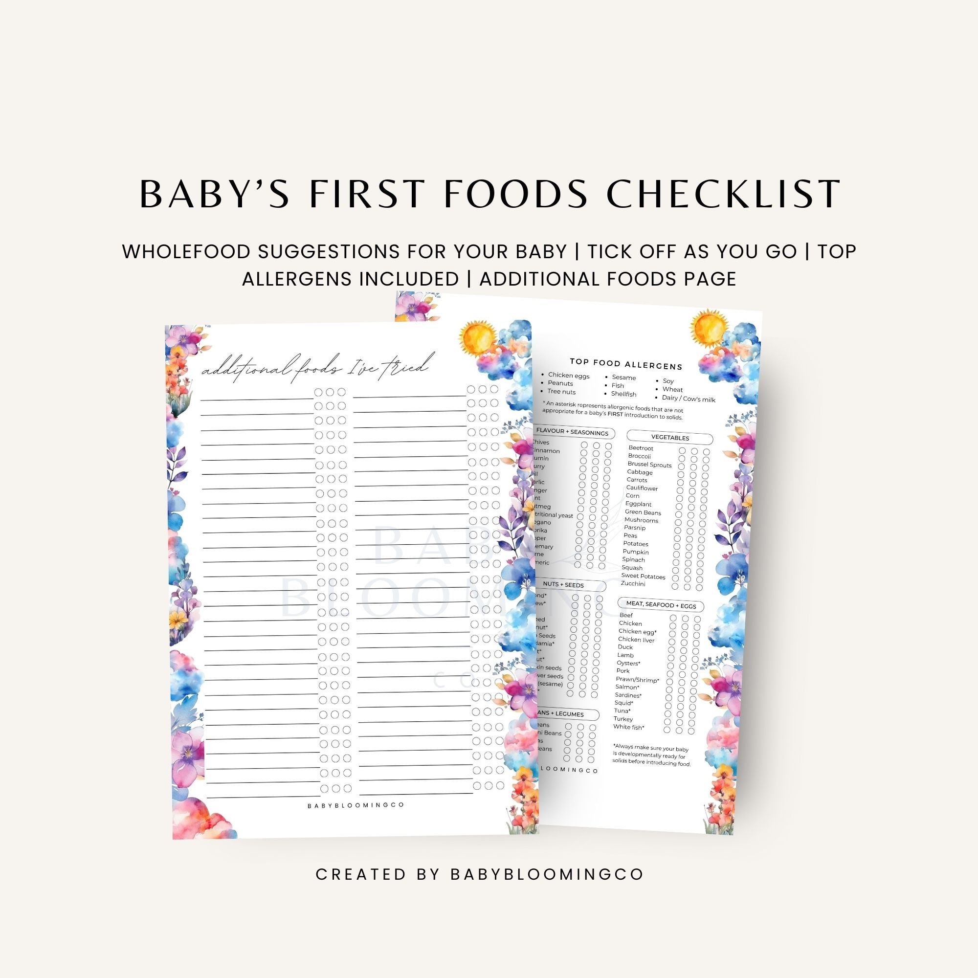 101 Before One Baby First Food Checklist Starting Solids Tracker Baby ...