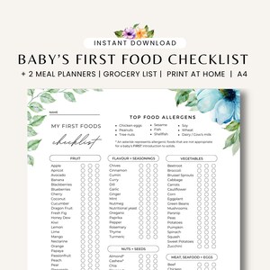 Afdrukbare babymaaltijdplanner | Tracker voor babyvoeding | Eerste voedselchecklist | Babygeleide speengrafiek | Babymenuplanner | Baby-topallergenen