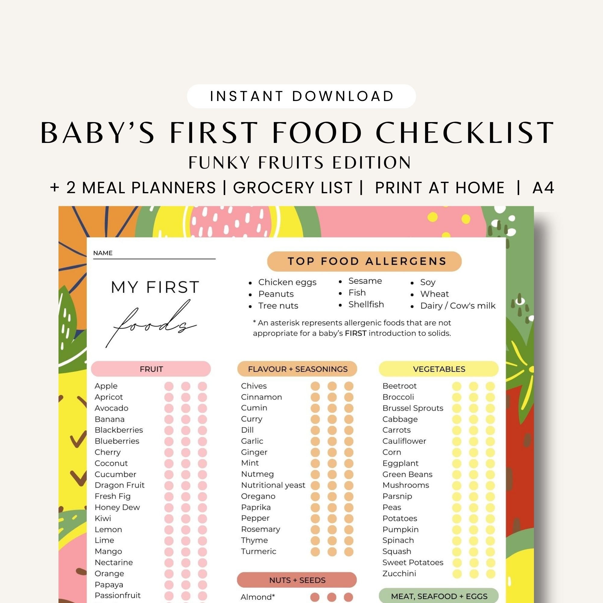 101 Before One Printable Baby Food Tracker Baby Meal Plan First Food ...