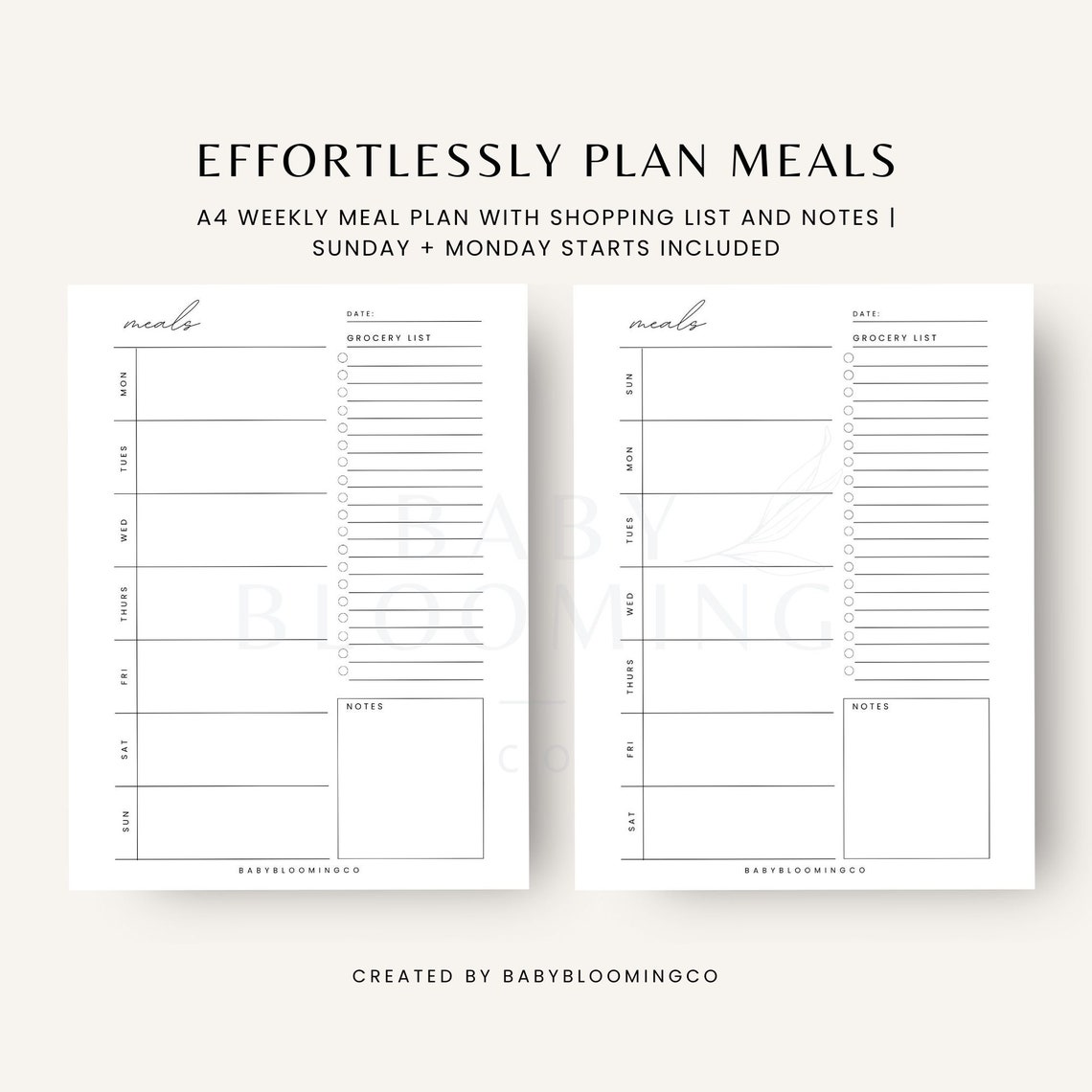 Weekly Meal Plan Minimal Food Diary Meal Prep Planner Printable 7day ...