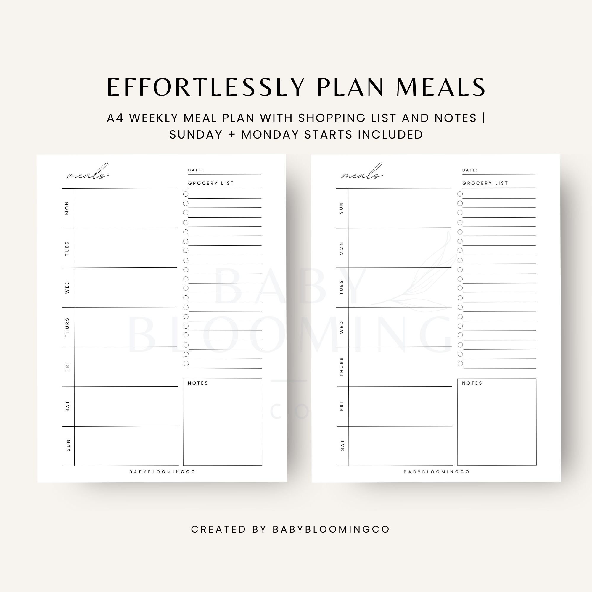 Weekly Meal Plan Minimal Food Diary Meal Prep Planner Printable 7day ...