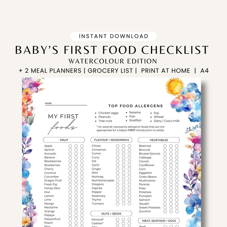 101 Before One Baby First Food Checklist Starting Solids Tracker Baby ...