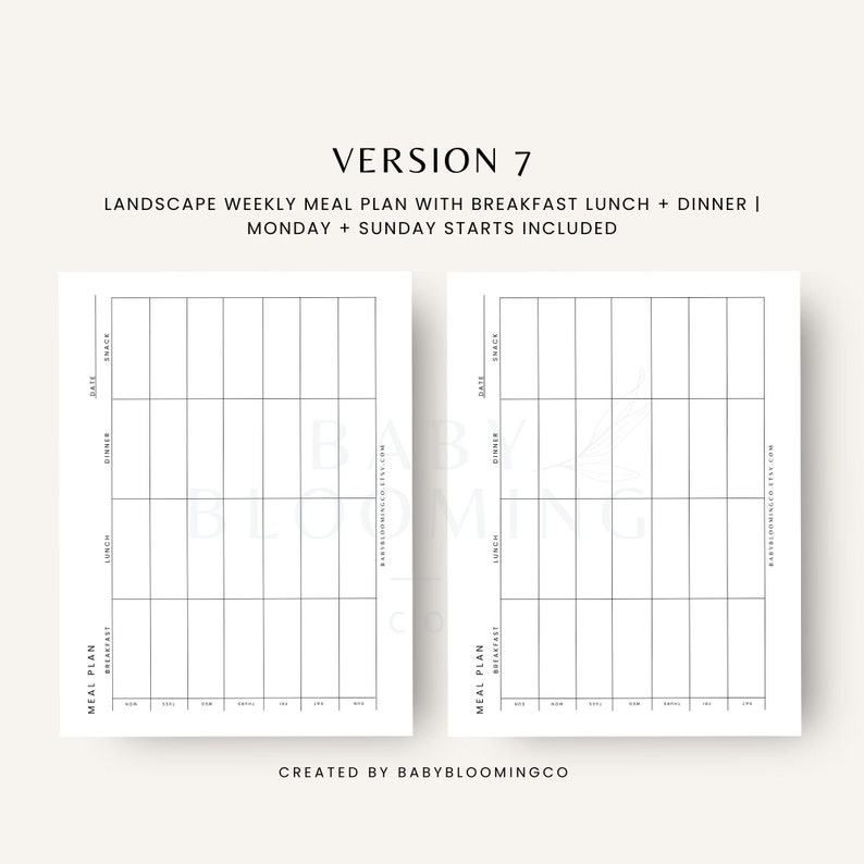 Minimalist Meal Planner Printable Food Plan Template Grocery Shopping ...
