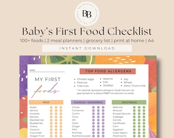Baby First Foods Printable First Foods Checklist Baby Food Tracker Meal Plan Baby Led Weaning Infant Tracking Chart BLW Printable PDF