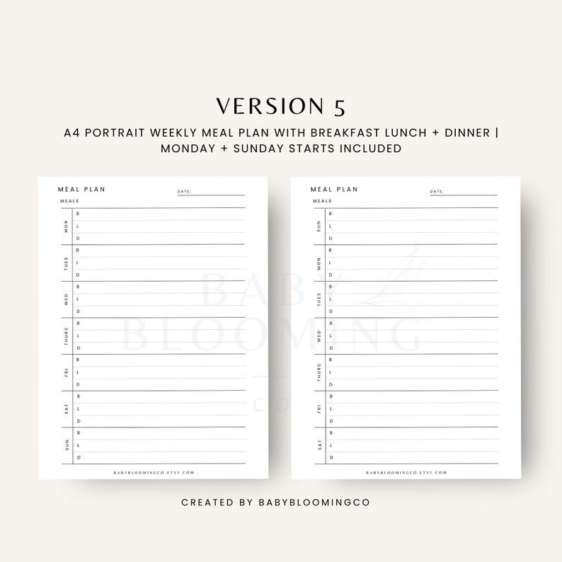 Minimalist Meal Planner Printable Food Plan Template Grocery Shopping ...