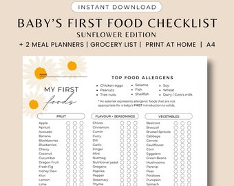 101 before one Baby Led Weaning PDF Instant Download Baby Food Tracker First Food Checklist Baby Led Weaning Chart Baby Planner Sunflower