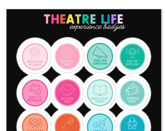 Theatre Life Merit Badges Sticker Sheet, Theater Lover Stickers, Drama Stickers, Broadway Musical Stickers Set