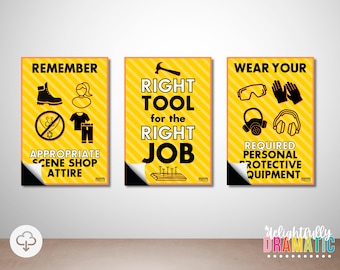 Scene Shop Technical Theatre Safety Poster Set  *DIGITAL DOWNLOAD* | Drama Classroom Decor, Theater Printables, Technical Theater