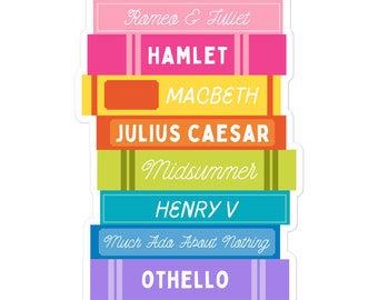 Etiqueta engomada de la pila de libros de literatura clásica de Shakespeare / Romeo y Julieta, Hamlet Bookish Pegatina