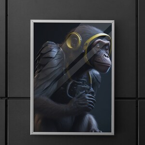 Poster singe de l'espace / astronaute / oeuvre d'art murale / cadeau / poster / oeuvre d'art murale unique / espace / oeuvre d'art de l'espace / poster singe / animal / poster animal