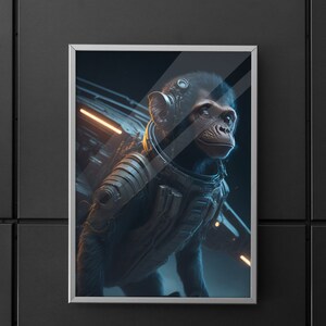 Space Monkey Poster / Astronaut / Wallart / Present / Poster / Unique Wall Art / Space / Space Art / Monkey Poster / Animal / Animal Poster