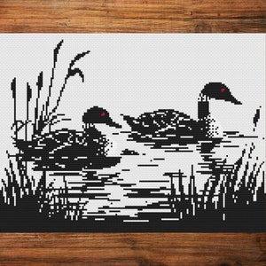 Minnesota Loons Cross Stitch Pattern, Midwest Vibes Instant Printable PDF X-Stitch Chart Nature Birds Theme Digital Download X Stitch Design
