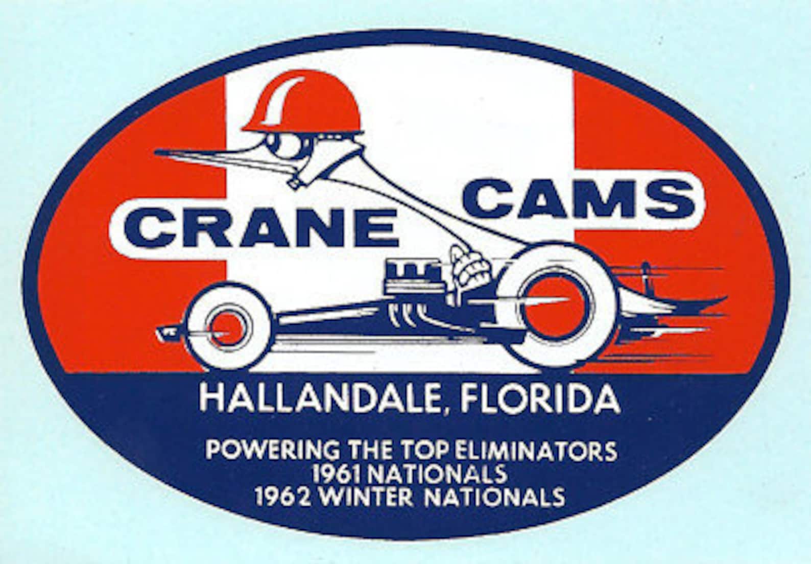 3x4 Inch Crane Cams 60's Logo Hot Rod, Gasser NHRA Style Decal Sticker