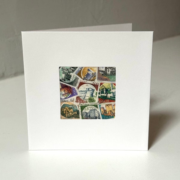 Handmade Italia / Italy Greeting Card - Made with authentic postage stamps - Blank Inside - Perfect for any occasion