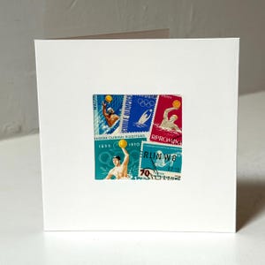 Handgemachte WATER POLO Grußkarte - Hergestellt mit authentischen Briefmarken - Leere Innenseite - Perfekt für jeden Anlass
