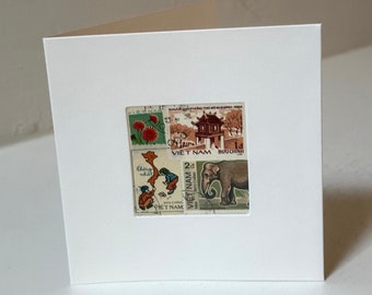 Handmade VIETNAM / VIETNAMESE Greeting Card - Made with authentic postage stamps - Blank Inside - Perfect for any occasion