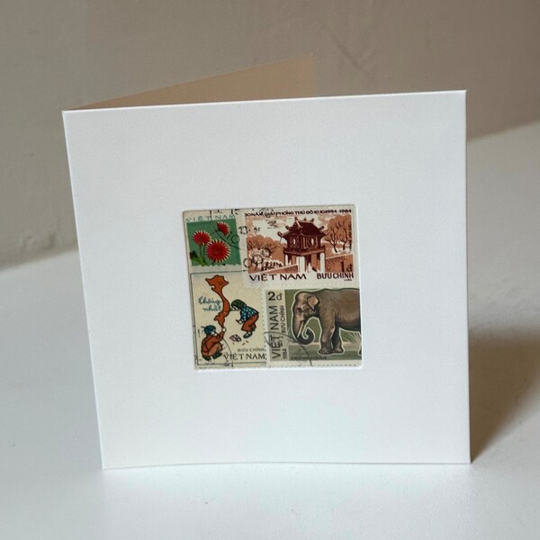 Handgemachte VIETNAM / VIETNAMESISCHE Grußkarte - Hergestellt mit authentischen Briefmarken - Innen leer - Perfekt für jeden Anlass