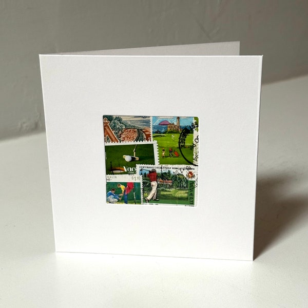 Handmade GOLF / GOLFING Greeting Card - Crafted with authentic postage stamps - Blank Inside - Perfect for any occasion