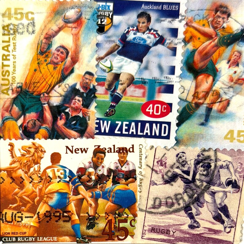 Hand Made Rugby Handmade RUGBY Greeting Card - Crafted With Authentic Postage Stamps ...
