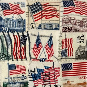 Handmade USA / AMERICA Greeting Card. Crafted with vintage USA postage stamps. American flag theme (with white card stock). Blank inside. Perfect for any occasion such as 4th of July, Independence Day, Veteran's Day, memorial day, Labor Day, Happy Birthday, Thank you, Congratulations, and more!