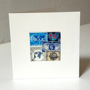 Carte de voeux de VOYAGE / VOYAGEUR faite main - Fabriquée avec des timbres-poste vintage - Vierge à l'intérieur - Parfaite pour toutes les occasions