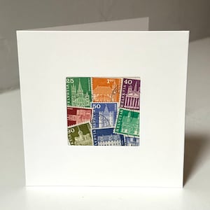 Handgemachte Grusskarte aus der Schweiz / Helvetia / Schweiz - Vintage Briefmarken - Innen leer - Perfekt für jeden Anlass!