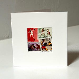 Handgefertigte Boxen Grußkarte - Hergestellt mit authentischen Briefmarken - Leere Innenseite - Perfekt für jeden Anlass