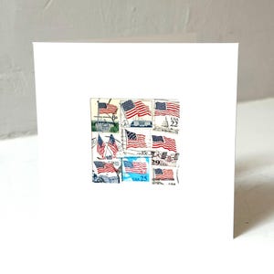 Handmade USA / AMERICA Greeting Card. Crafted with vintage USA postage stamps. American flag theme (with white card stock). Blank inside. Perfect for any occasion such as 4th of July, Independence Day, Veteran's Day, memorial day, Labor Day, Happy Birthday, Thank you, Congratulations, and more!