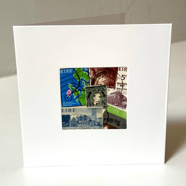 Handmade Ireland / Èire / Irish Greeting Card - Made with authentic postage stamps - Blank Inside - Perfect for any occasion