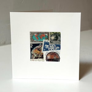 Handgemachte TRAVEL / TRAVELER Grußkarte - handgefertigt mit Vintage Briefmarken - innen leer - perfekt für jeden Anlass