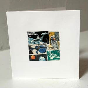 Handmade ASTRONAUT / SPACE Greeting Card - Crafted with authentic postage stamps - Blank Inside - Perfect for any occasion