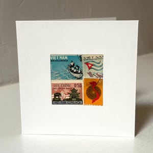 Handgemachte VIETNAM / VIETNAMESISCHE Grußkarte - Hergestellt mit authentischen Briefmarken - Innen leer - Perfekt für jeden Anlass