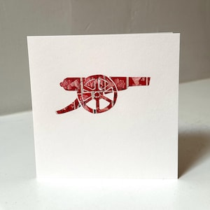 Carte de voeux ARSENAL / GOONER / GUNNERS faite main - Fabriquée avec des timbres-poste authentiques - Vierge à l'intérieur - Parfaite pour toutes les occasions