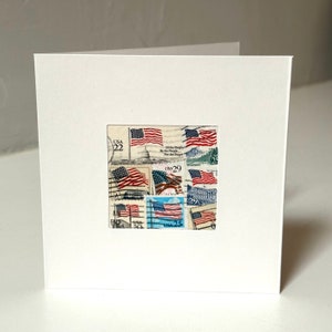 Handmade USA / America Greeting Card - Made with authentic USA vintage postage stamps - Blank inside - Birthday, Thank you, Congratulations