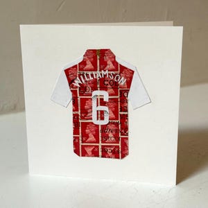 Carte de voeux ARSENAL / GUNNERS / WILLIAMSON faite main - Fabriquée avec des timbres-poste authentiques - Vierge à l'intérieur - Parfaite pour toutes les occasions