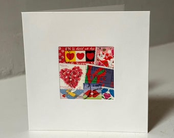 Handmade Valentine's Day / LOVE Greeting Card - Crafted with authentic postage stamps - Blank Inside - Perfect for any occasion