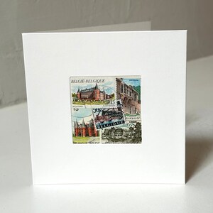 Carte de voeux BELGIQUE faite main - Fabriquée avec des timbres-poste authentiques - Vierge à l'intérieur - Parfaite pour toutes les occasions