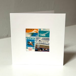 Handgemachte SWIMMING / SWIMMER Grußkarte - Hergestellt mit authentischen Briefmarken - Innen leer - Perfekt für jeden Anlass