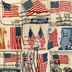 Handmade USA / AMERICA Greeting Card. Crafted with vintage USA postage stamps. American flag theme (with white card stock). Blank inside. Perfect for any occasion such as 4th of July, Independence Day, Veteran's Day, memorial day, Labor Day, Happy Birthday, Thank you, Congratulations, and more!