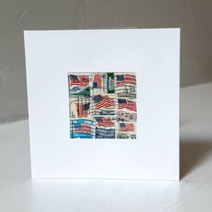 Handmade USA / AMERICA Greeting Card. Crafted with vintage USA postage stamps. American flag theme (with white card stock). Blank inside. Perfect for any occasion such as 4th of July, Independence Day, Veteran's Day, memorial day, Labor Day, Happy Birthday, Thank you, Congratulations, and more!