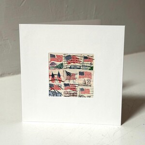 Handmade USA / AMERICA Greeting Card. Crafted with vintage USA postage stamps. American flag theme (with white card stock). Blank inside. Perfect for any occasion such as 4th of July, Independence Day, Veteran's Day, memorial day, Labor Day, Happy Birthday, Thank you, Congratulations, and more!
