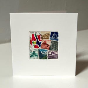 Handgemachte NORWEGEN / NORGE Grußkarte - Mit authentischen Briefmarken - Innen leer - Perfekt für jeden Anlass