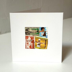 Handgefertigte ARCHERY Grußkarte - Hergestellt mit authentischen Briefmarken - Leere Innenseite - Perfekt für jeden Anlass