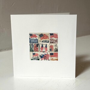 Handmade USA / AMERICA Greeting Card. Crafted with vintage USA postage stamps. American flag theme (with white card stock). Blank inside. Perfect for any occasion such as 4th of July, Independence Day, Veteran's Day, memorial day, Labor Day, Happy Birthday, Thank you, Congratulations, and more!