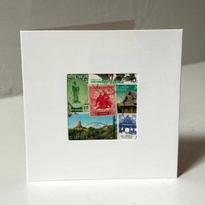 Carte de voeux THALANDE/THA faite main - Fabriquée avec des timbres-poste authentiques - Vierge à l'intérieur - Parfaite pour toutes les occasions