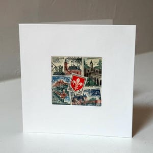 手作りフランス/フランス語グリーティングカード - 本物の郵便切手を使用 - 内側は空白 - あらゆる機会に最適
