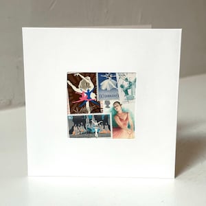 Handgemachte BALLERINA / BALLET Grußkarte - Mit authentischen Briefmarken - Innen leer - Perfekt für jeden Anlass!